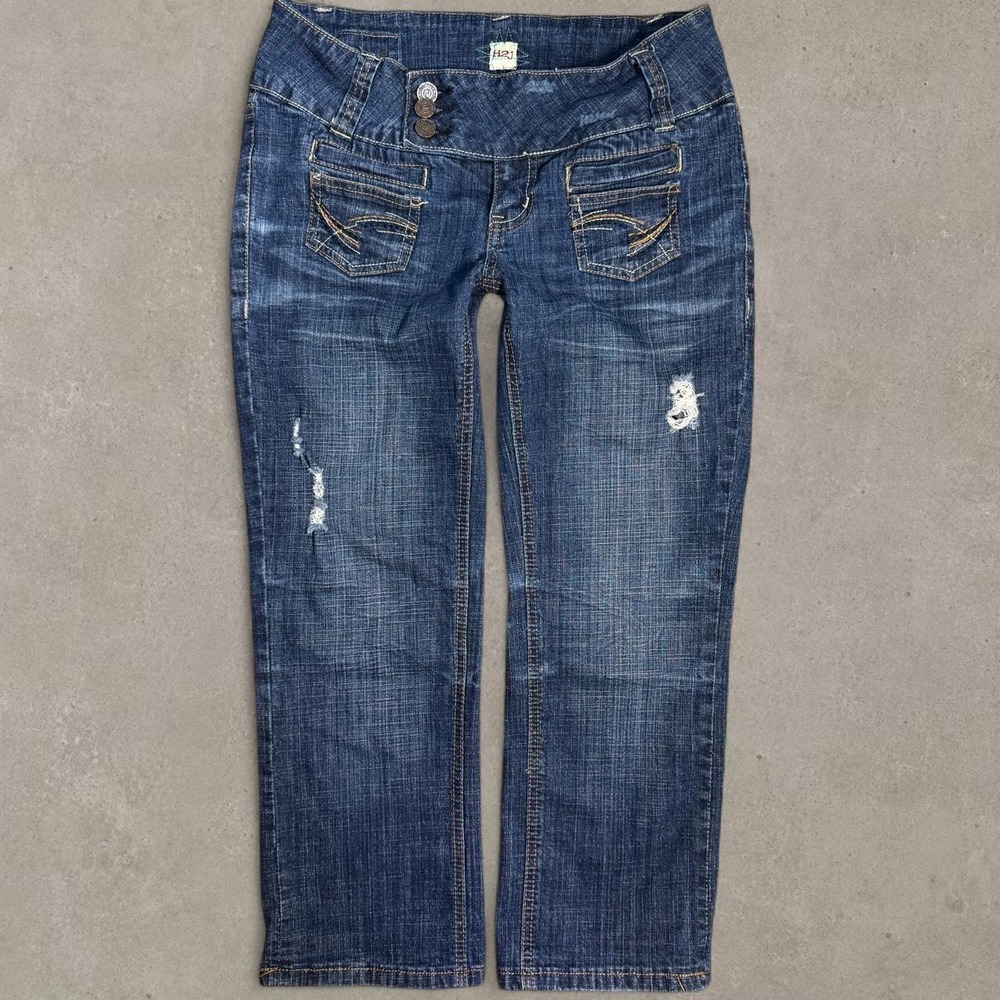 Low Rise Capri Jeans Women's Size 7/8 Medium Wash Distressed
